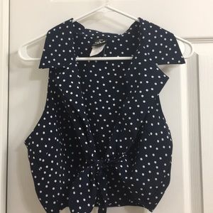 Navy blue and white chiffon blouse